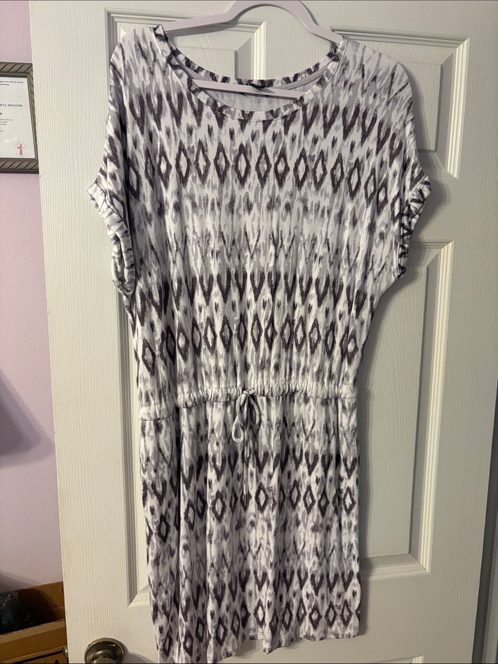Hilary Radley Gray and White Ikat Midi Dress